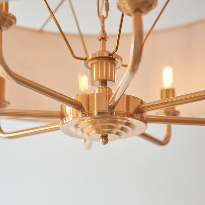 Endon 110727 Highclere 8lt Pendant Vintage brass & natural linen 8 x 6W LED E14 (Required) - westbasedirect.com