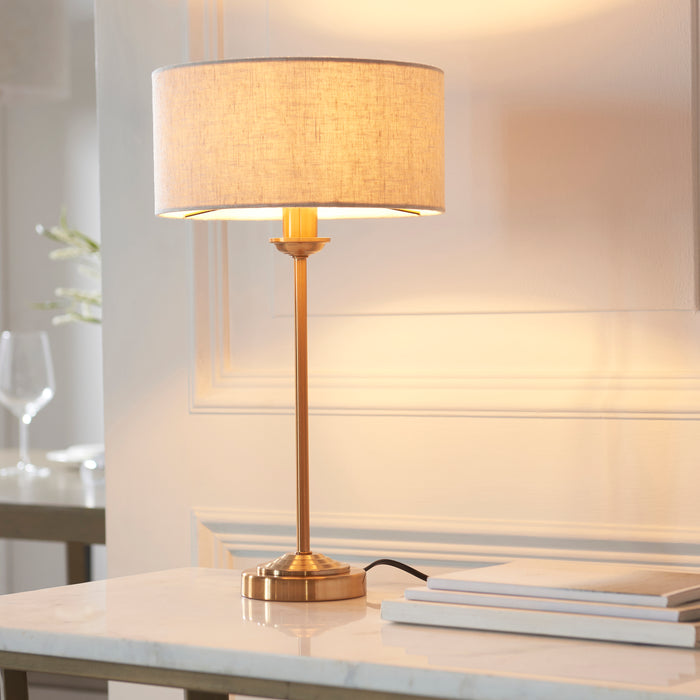 Endon 110728 Highclere Table Vintage brass & natural linen 7W LED E14 (Required) - westbasedirect.com