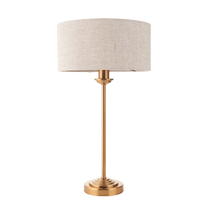 Endon 110728 Highclere Table Vintage brass & natural linen 7W LED E14 (Required) - westbasedirect.com