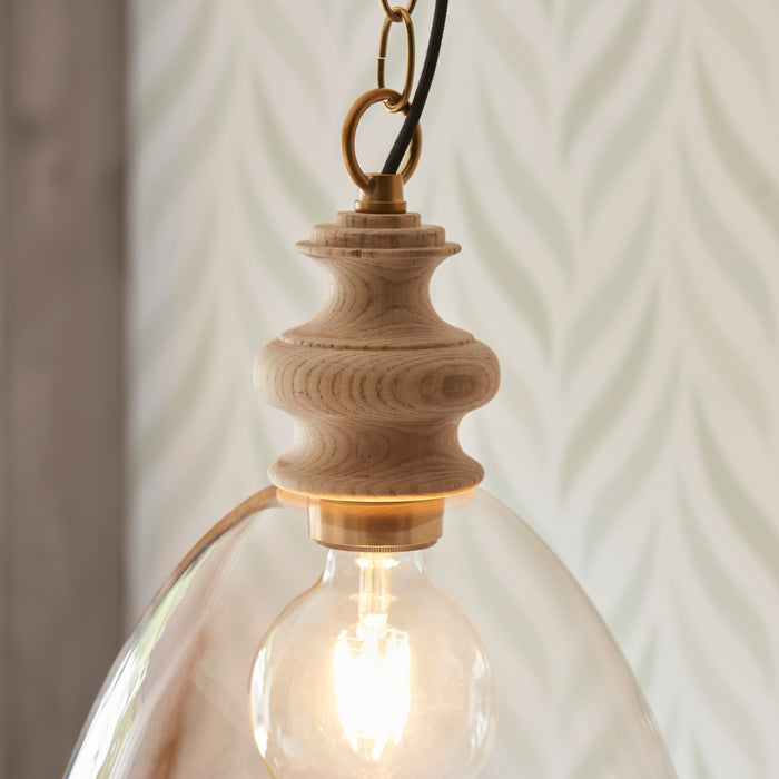 Endon 110825 Cotswold Pendant Natural ash, brushed aged brass plate & clear glass  10W LED E27 (Required) - westbasedirect.com