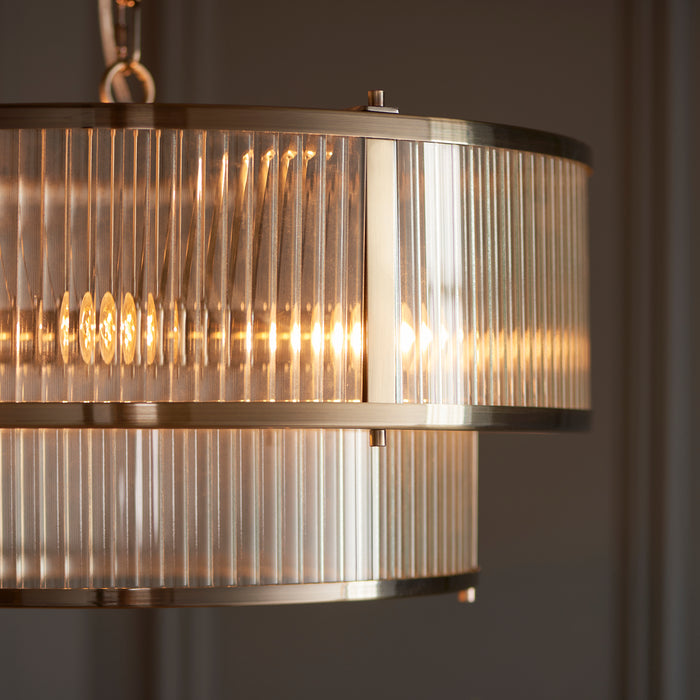 Endon 110944 Ridgeton 5lt Pendant Antique brass plate & clear ribbed glass 5 x 6W LED E14 (Required) - westbasedirect.com