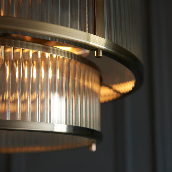 Endon 110944 Ridgeton 5lt Pendant Antique brass plate & clear ribbed glass 5 x 6W LED E14 (Required) - westbasedirect.com