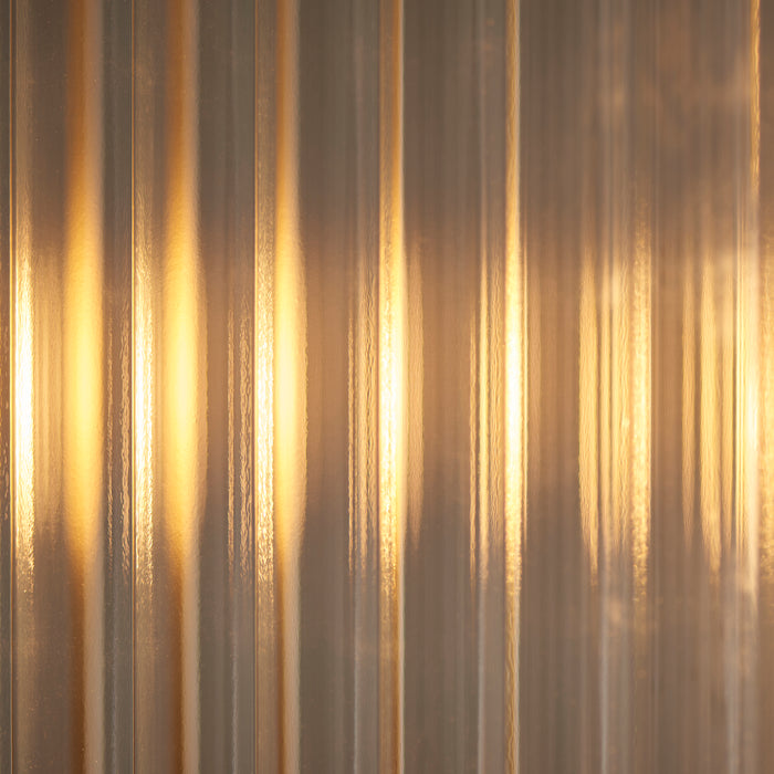 Endon 110945 Ridgeton 4lt Linear Pendant Antique brass plate & clear ribbed glass 4 x 6W LED E14 (Required) - westbasedirect.com