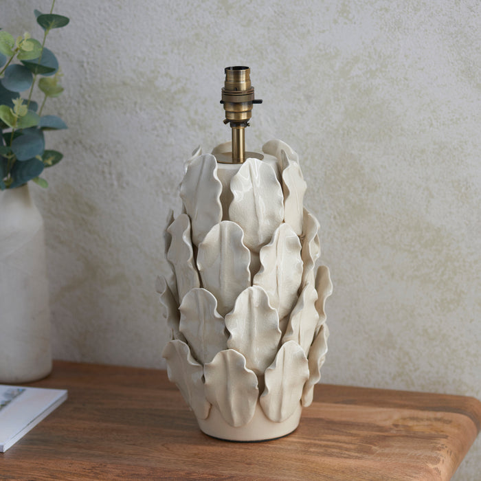 Endon 111250 Layered Leaf Large  Table Base Ivory crackle glaze & brushed aged brass plate 10W LED B22 (Required) - westbasedirect.com
