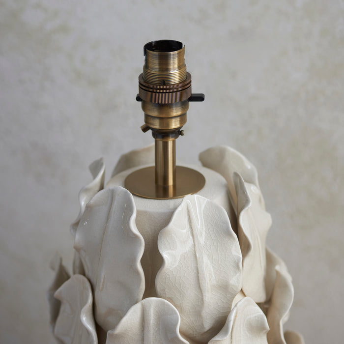 Endon 111250 Layered Leaf Large  Table Base Ivory crackle glaze & brushed aged brass plate 10W LED B22 (Required) - westbasedirect.com
