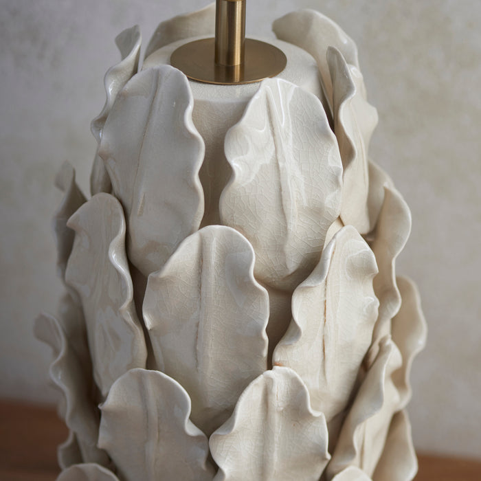 Endon 111250 Layered Leaf Large  Table Base Ivory crackle glaze & brushed aged brass plate 10W LED B22 (Required) - westbasedirect.com