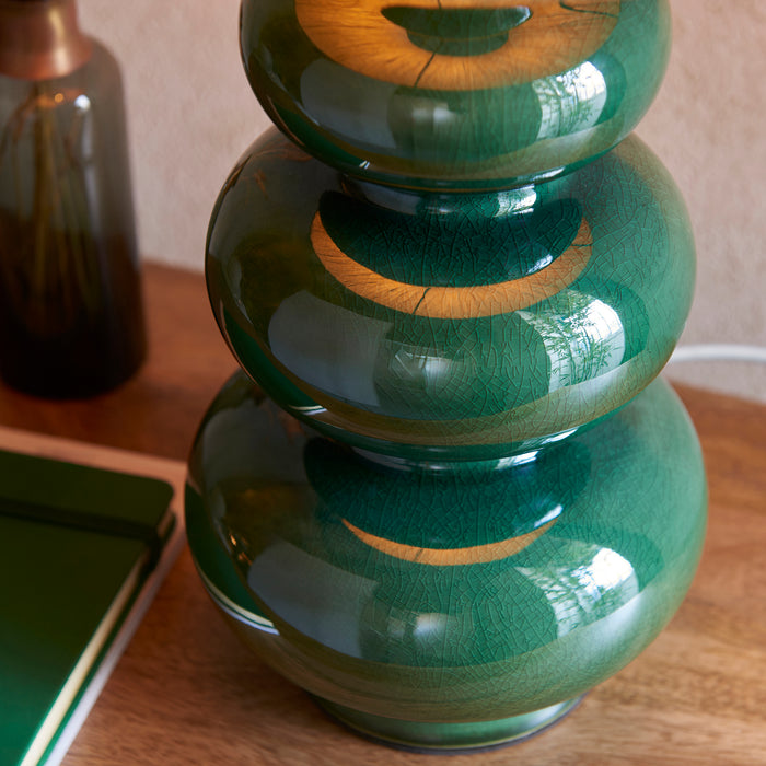 Endon 111256 Monroe Table Base Gloss green reactive glaze & brushed aged brass plate 10W LED B22 (Required) - westbasedirect.com