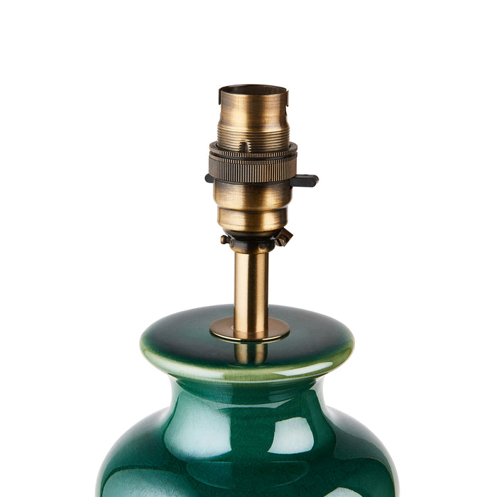 Endon 111256 Monroe Table Base Gloss green reactive glaze & brushed aged brass plate 10W LED B22 (Required) - westbasedirect.com