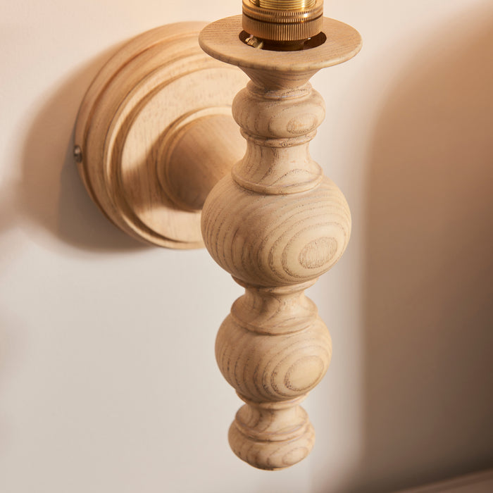 Endon 111526 Bibury Wall Fitting Natural ash & brushed aged brass plate 7W LED B22 (Required) - westbasedirect.com