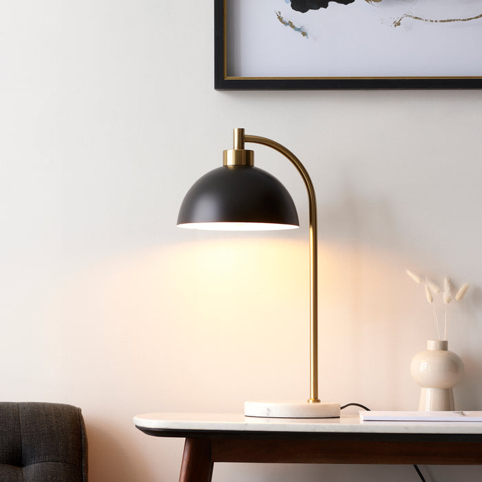 Endon 112210 Buchanan Task Table Matt black, antique brass plate & grey marble 10W LED E27 (Required) - westbasedirect.com