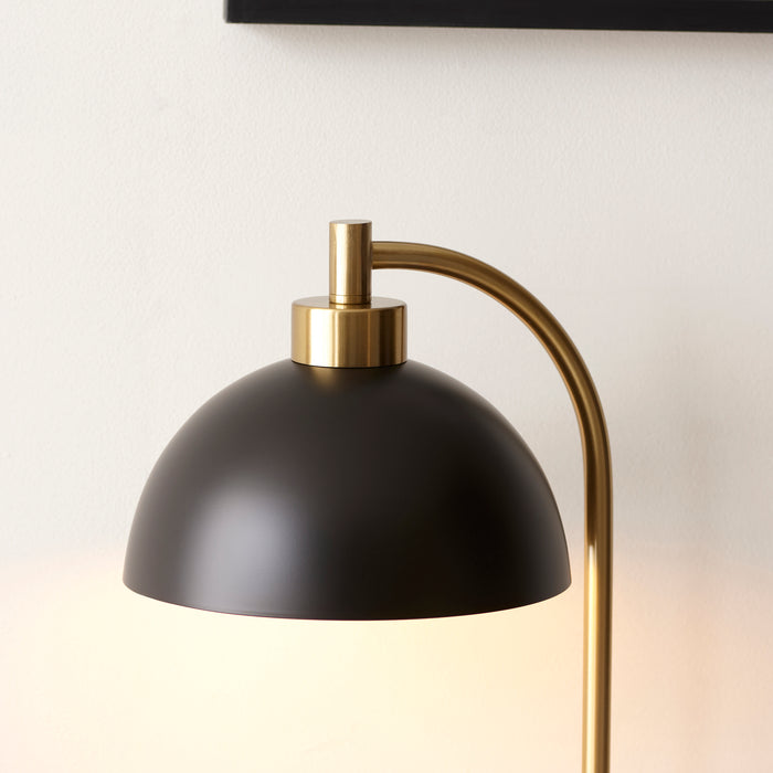 Endon 112210 Buchanan Task Table Matt black, antique brass plate & grey marble 10W LED E27 (Required) - westbasedirect.com
