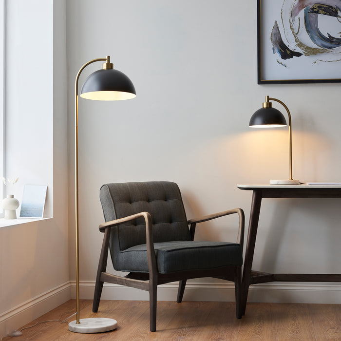 Endon 112210 Buchanan Task Table Matt black, antique brass plate & grey marble 10W LED E27 (Required) - westbasedirect.com