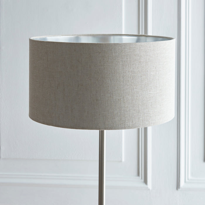 Endon 112232 Highclere Single Floor Brushed chrome plate & natural linen 10W LED E27 (Required) - westbasedirect.com