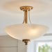 Endon 112438 Welles 3lt Semi Flush Brushed aged brass plate & white glass 3 x 10W LED E27 (Required) - westbasedirect.com