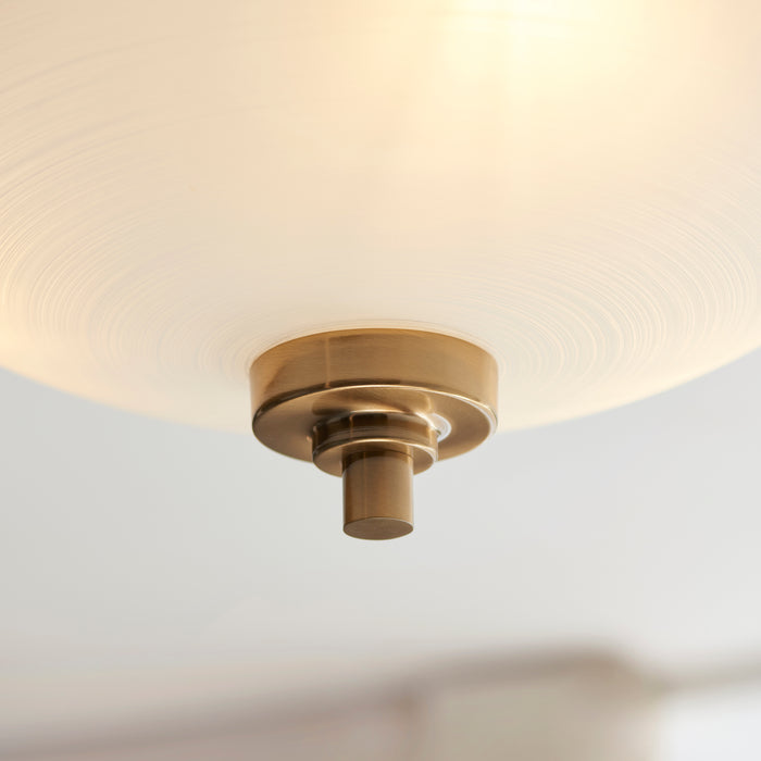 Endon 112438 Welles 3lt Semi Flush Brushed aged brass plate & white glass 3 x 10W LED E27 (Required) - westbasedirect.com