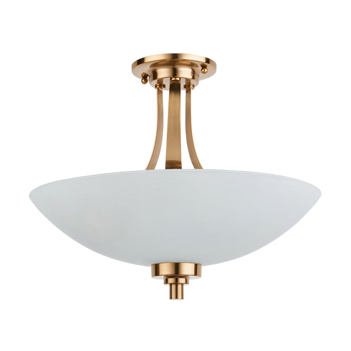 Endon 112438 Welles 3lt Semi Flush Brushed aged brass plate & white glass 3 x 10W LED E27 (Required) - westbasedirect.com