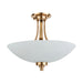 Endon 112438 Welles 3lt Semi Flush Brushed aged brass plate & white glass 3 x 10W LED E27 (Required) - westbasedirect.com