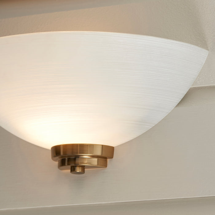 Endon 112439 Welles Wall Brushed aged brass plate & white glass 10W LED E27 (Required) - westbasedirect.com