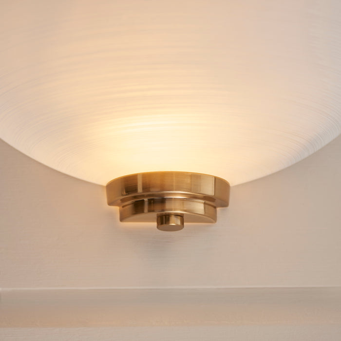 Endon 112439 Welles Wall Brushed aged brass plate & white glass 10W LED E27 (Required) - westbasedirect.com