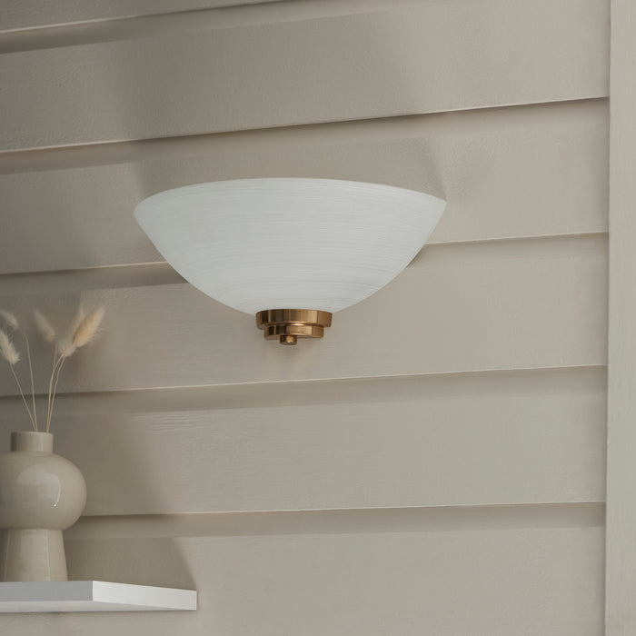 Endon 112439 Welles Wall Brushed aged brass plate & white glass 10W LED E27 (Required) - westbasedirect.com