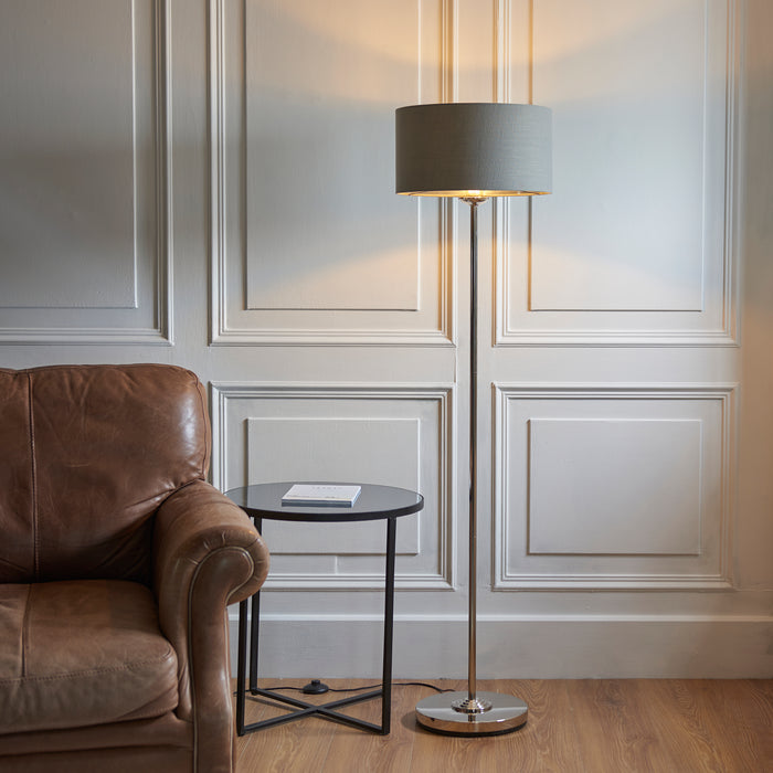 Endon 112570 Highclere Single Floor Bright nickel plate & charcoal fabric 10W LED E27 (Required) - westbasedirect.com