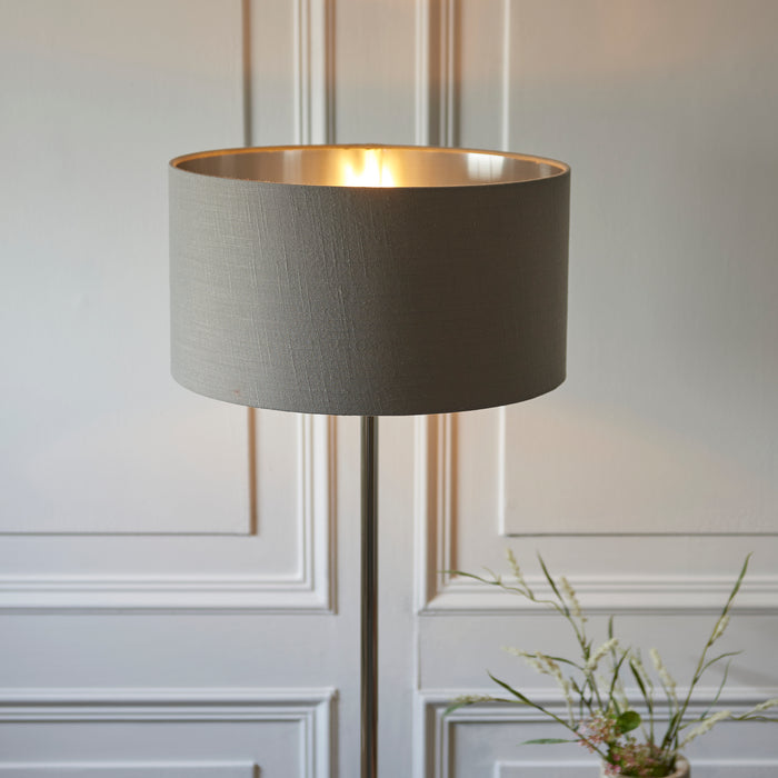 Endon 112570 Highclere Single Floor Bright nickel plate & charcoal fabric 10W LED E27 (Required) - westbasedirect.com