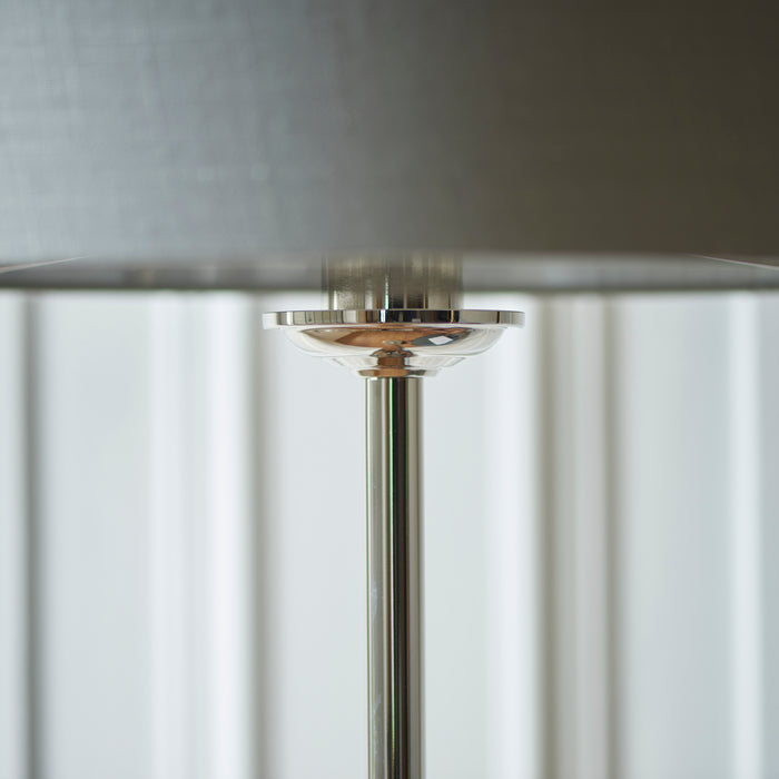 Endon 112570 Highclere Single Floor Bright nickel plate & charcoal fabric 10W LED E27 (Required) - westbasedirect.com