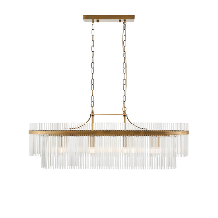 Endon 112573 Marietta 4lt Linear Pendant Antique brass plate & clear glass 4 x 6W LED E14 (Required) - westbasedirect.com