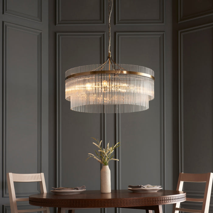 Endon 112574 Marietta Grand 7lt Pendant Antique brass plate & clear glass 7 x 7W LED E14 (Required) - westbasedirect.com