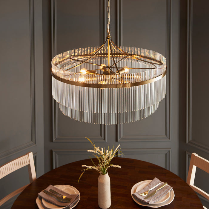 Endon 112574 Marietta Grand 7lt Pendant Antique brass plate & clear glass 7 x 7W LED E14 (Required) - westbasedirect.com