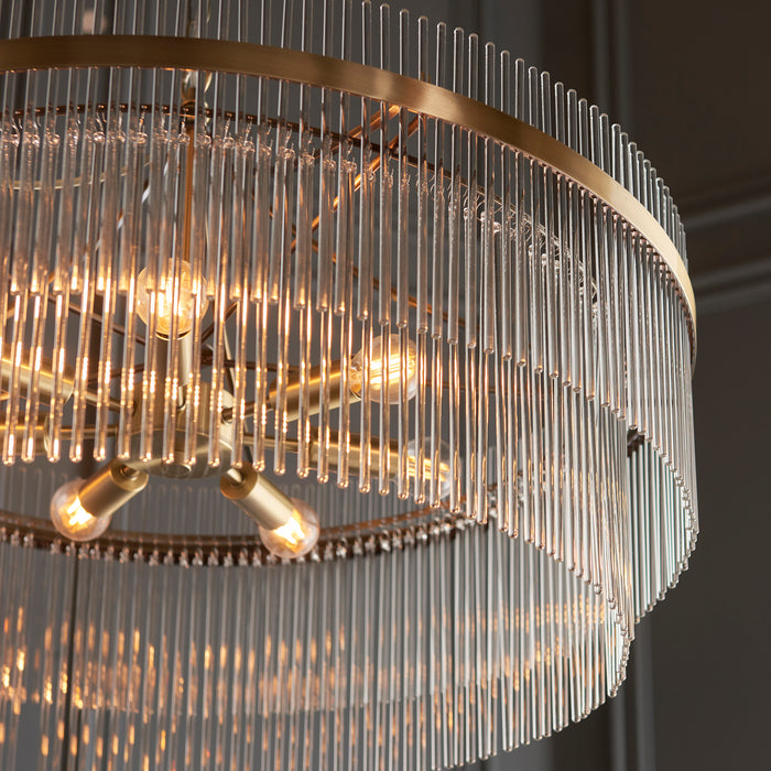 Endon 112574 Marietta Grand 7lt Pendant Antique brass plate & clear glass 7 x 7W LED E14 (Required) - westbasedirect.com