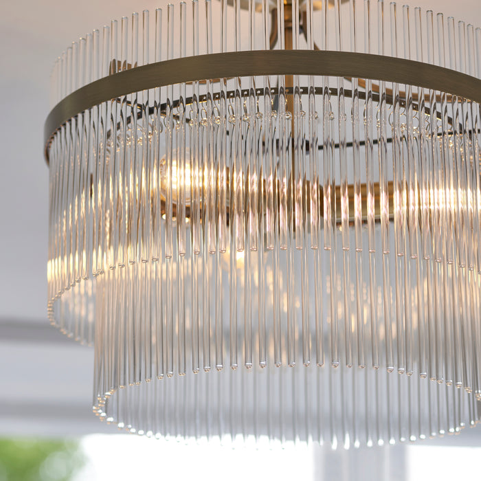 Endon 112575 Marietta 3lt Semi Flush Antique brass plate & clear glass 3 x 7W LED E14 (Required) - westbasedirect.com