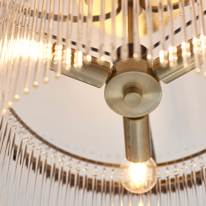 Endon 112575 Marietta 3lt Semi Flush Antique brass plate & clear glass 3 x 7W LED E14 (Required) - westbasedirect.com