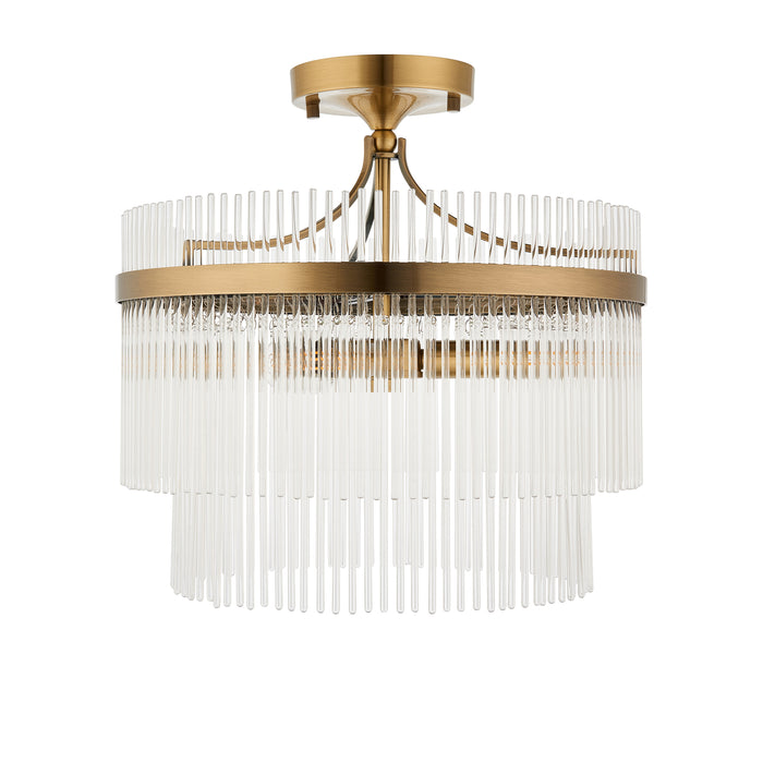 Endon 112575 Marietta 3lt Semi Flush Antique brass plate & clear glass 3 x 7W LED E14 (Required) - westbasedirect.com