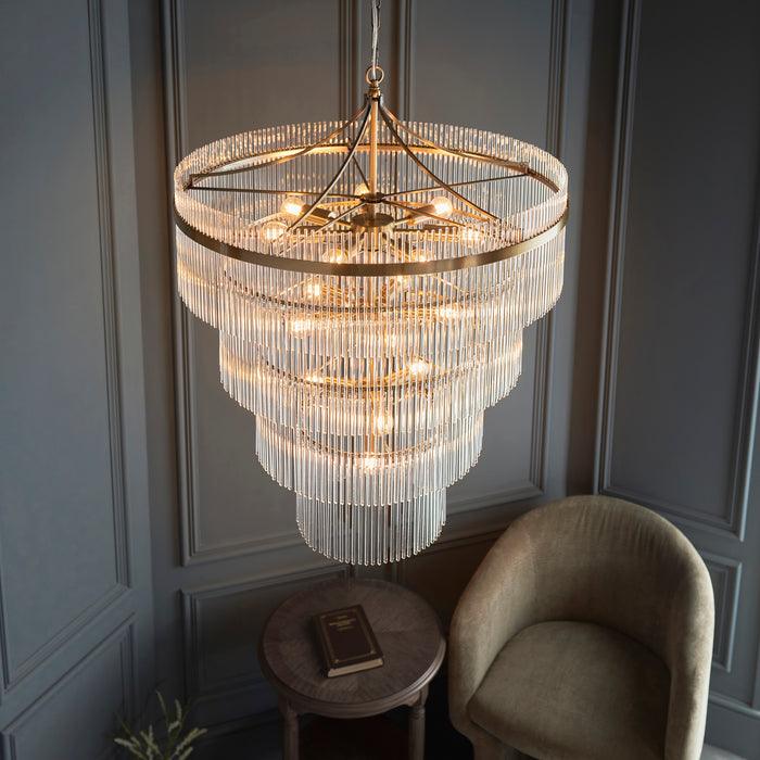 Endon 112576 Marietta 16lt Tiered Pendant Antique brass plate & clear glass 16 x 6W LED E14 (Required) - westbasedirect.com