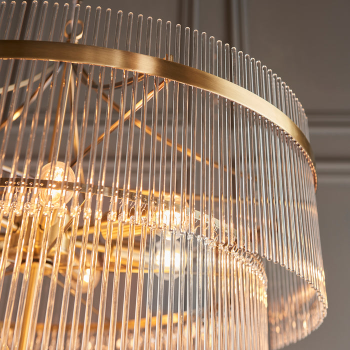 Endon 112576 Marietta 16lt Tiered Pendant Antique brass plate & clear glass 16 x 6W LED E14 (Required) - westbasedirect.com
