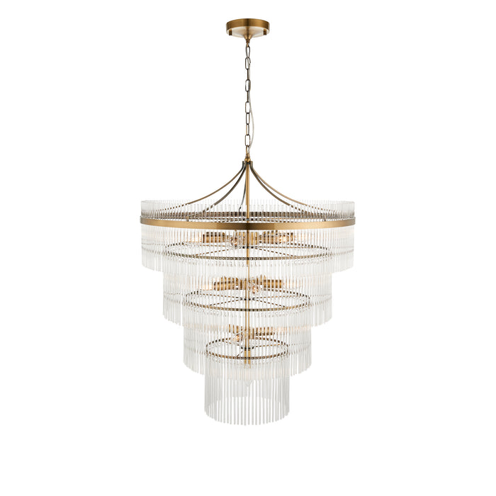 Endon 112576 Marietta 16lt Tiered Pendant Antique brass plate & clear glass 16 x 6W LED E14 (Required) - westbasedirect.com