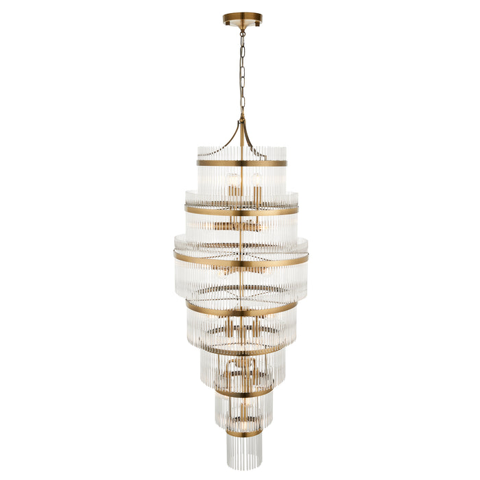 Endon 112793 Marietta Grand 21lt Tiered Pendant Antique brass plate & clear glass 21 x 6W LED E14 (Required) - westbasedirect.com