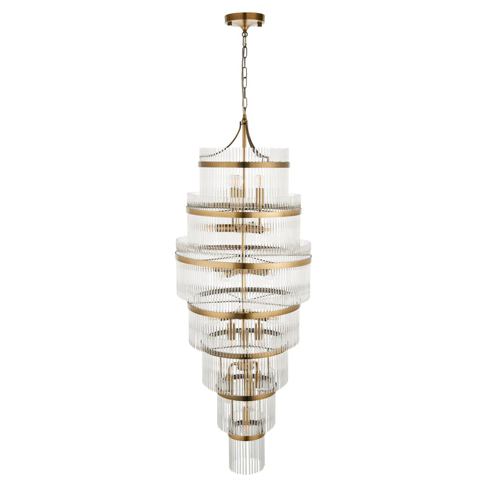 Endon 112793 Marietta Grand 21lt Tiered Pendant Antique brass plate & clear glass 21 x 6W LED E14 (Required) - westbasedirect.com