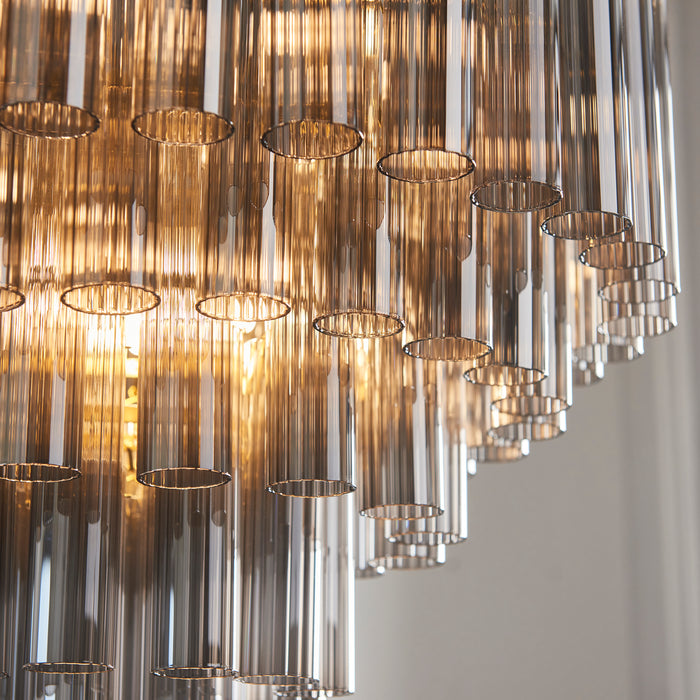 Endon 114197 Toulouse 12lt Pendant Satin brass plate & smokey grey lustre glass 12 x 3W LED G9 (Required) - westbasedirect.com