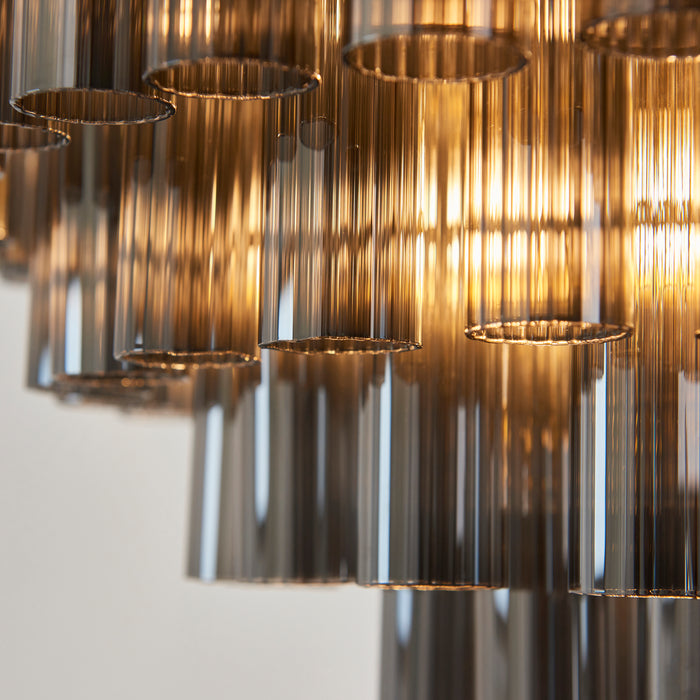 Endon 114197 Toulouse 12lt Pendant Satin brass plate & smokey grey lustre glass 12 x 3W LED G9 (Required) - westbasedirect.com