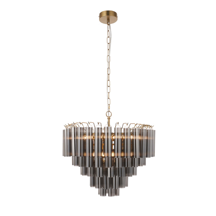 Endon 114197 Toulouse 12lt Pendant Satin brass plate & smokey grey lustre glass 12 x 3W LED G9 (Required) - westbasedirect.com