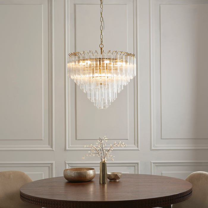 Endon 114198 Toulouse 12lt Pendant Satin brass plate & clear ribbed glass 12 x 3W LED G9 (Required) - westbasedirect.com
