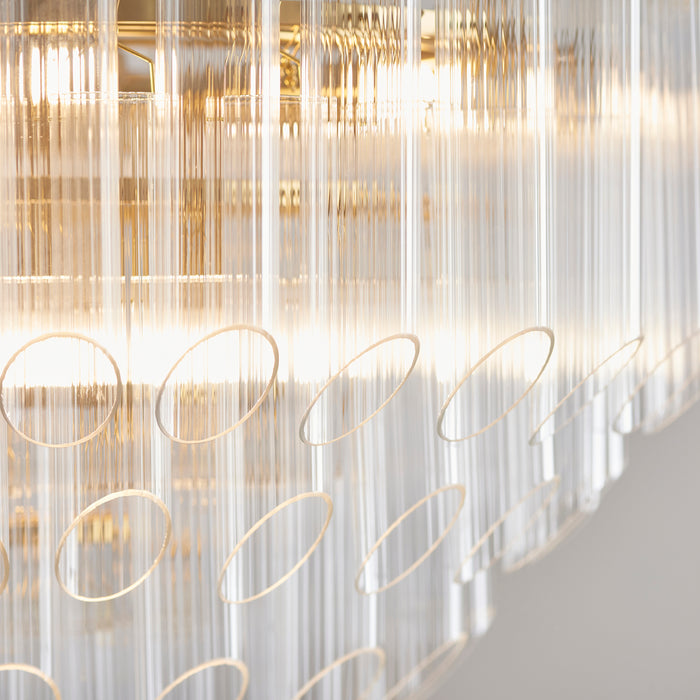 Endon 114198 Toulouse 12lt Pendant Satin brass plate & clear ribbed glass 12 x 3W LED G9 (Required) - westbasedirect.com