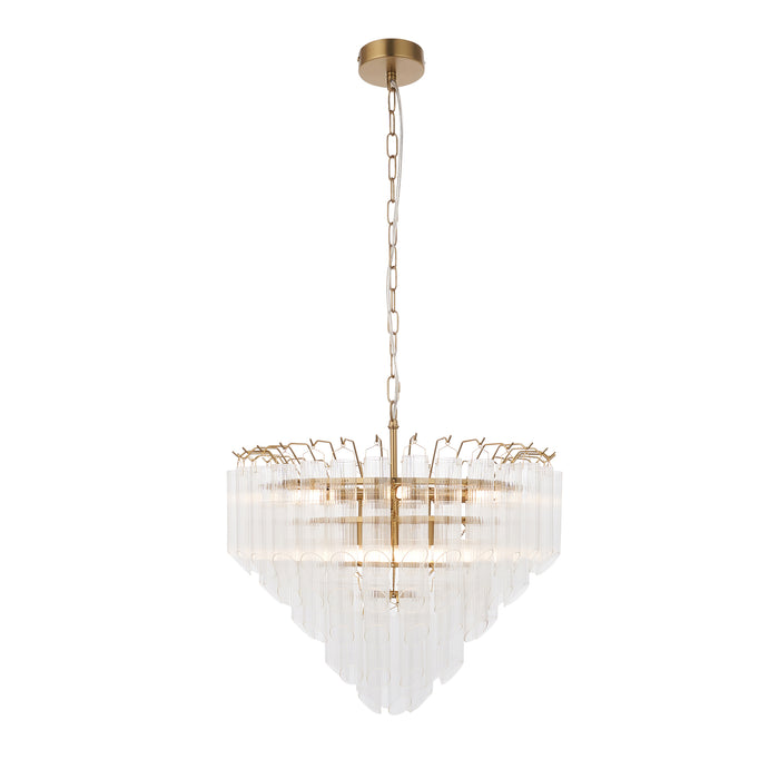 Endon 114198 Toulouse 12lt Pendant Satin brass plate & clear ribbed glass 12 x 3W LED G9 (Required) - westbasedirect.com