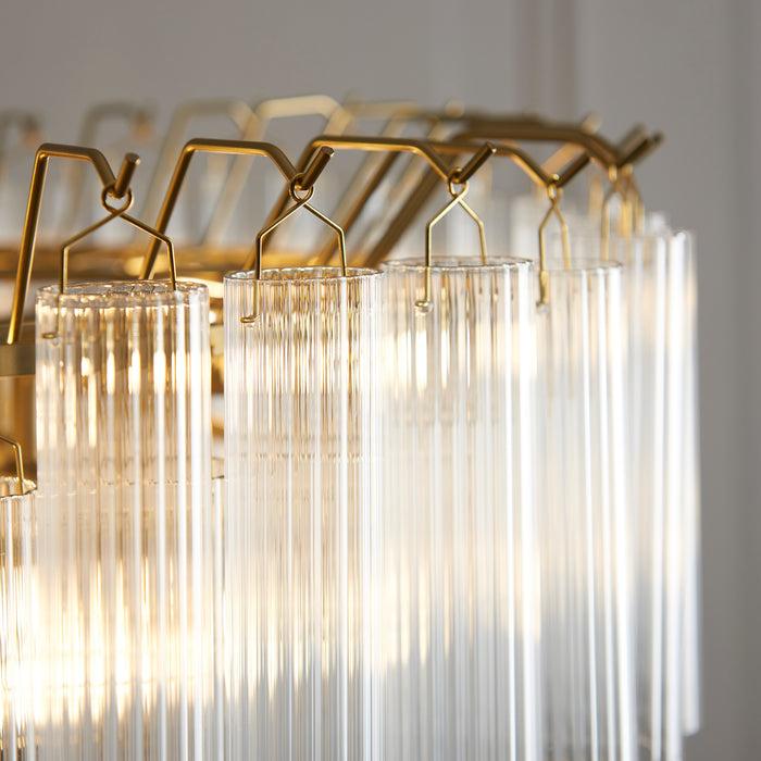 Endon 114199 Toulouse 12lt Pendant Satin brass plate & clear ribbed glass 12 x 3W LED G9 (Required) - westbasedirect.com