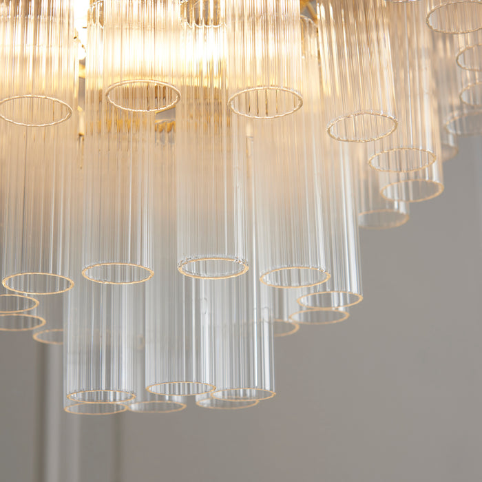 Endon 114199 Toulouse 12lt Pendant Satin brass plate & clear ribbed glass 12 x 3W LED G9 (Required) - westbasedirect.com