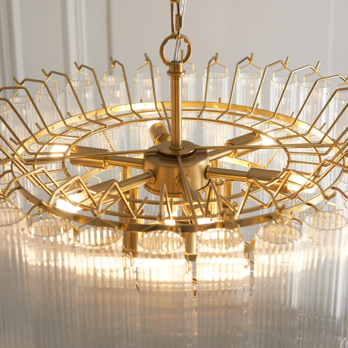 Endon 114199 Toulouse 12lt Pendant Satin brass plate & clear ribbed glass 12 x 3W LED G9 (Required) - westbasedirect.com