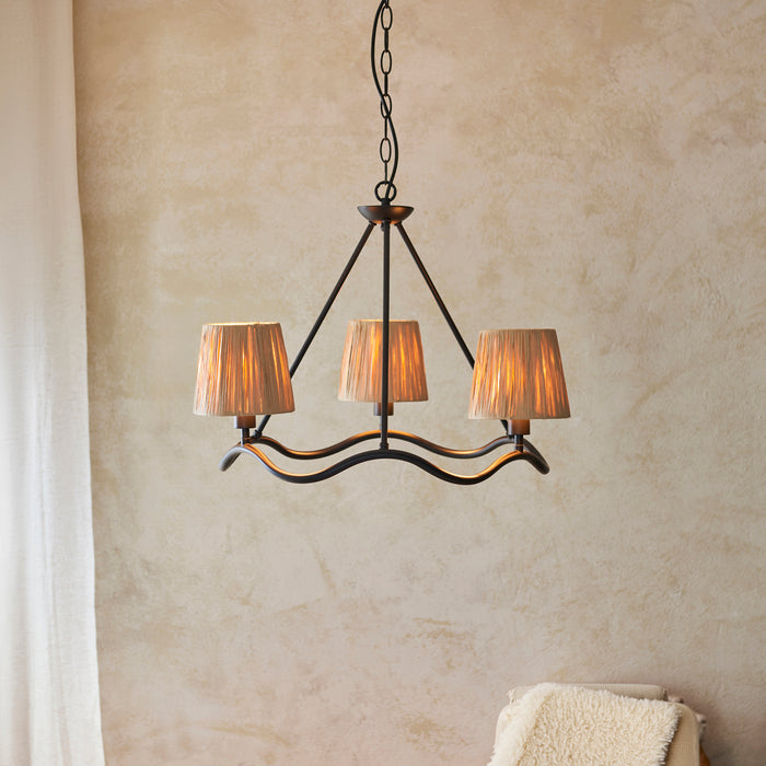 Endon 114212 Wriggle 3lt Pendant Matt black & natural raffia 3 x 6W LED E14 (Required) - westbasedirect.com