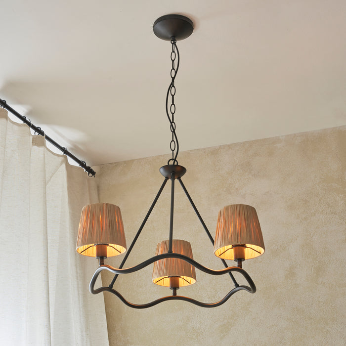 Endon 114212 Wriggle 3lt Pendant Matt black & natural raffia 3 x 6W LED E14 (Required) - westbasedirect.com